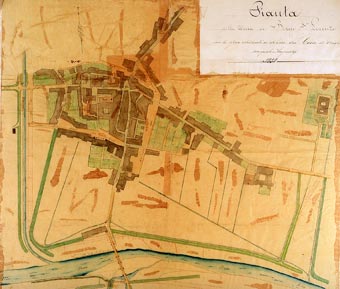 Pianta topografica del 1848; intorno a Borgo si notano le bastionature ed a sinistra il torrente le Cale gi� nel suo nuovo corso. (Archivio A.Giovannini)