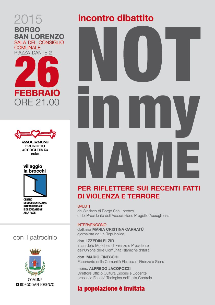 manifesto not in my name progetto accoglienza dibattito 3 religioni 2015