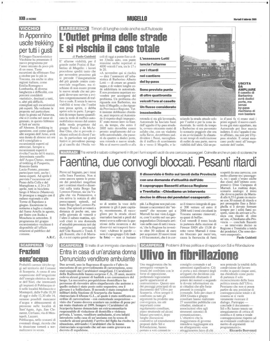La pagina del Mugello de La Nazione dell'8 Febbraio 2005