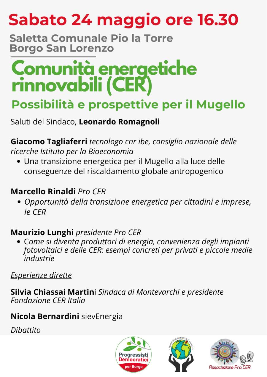La locandina dell'incontro sulle comunità energetiche