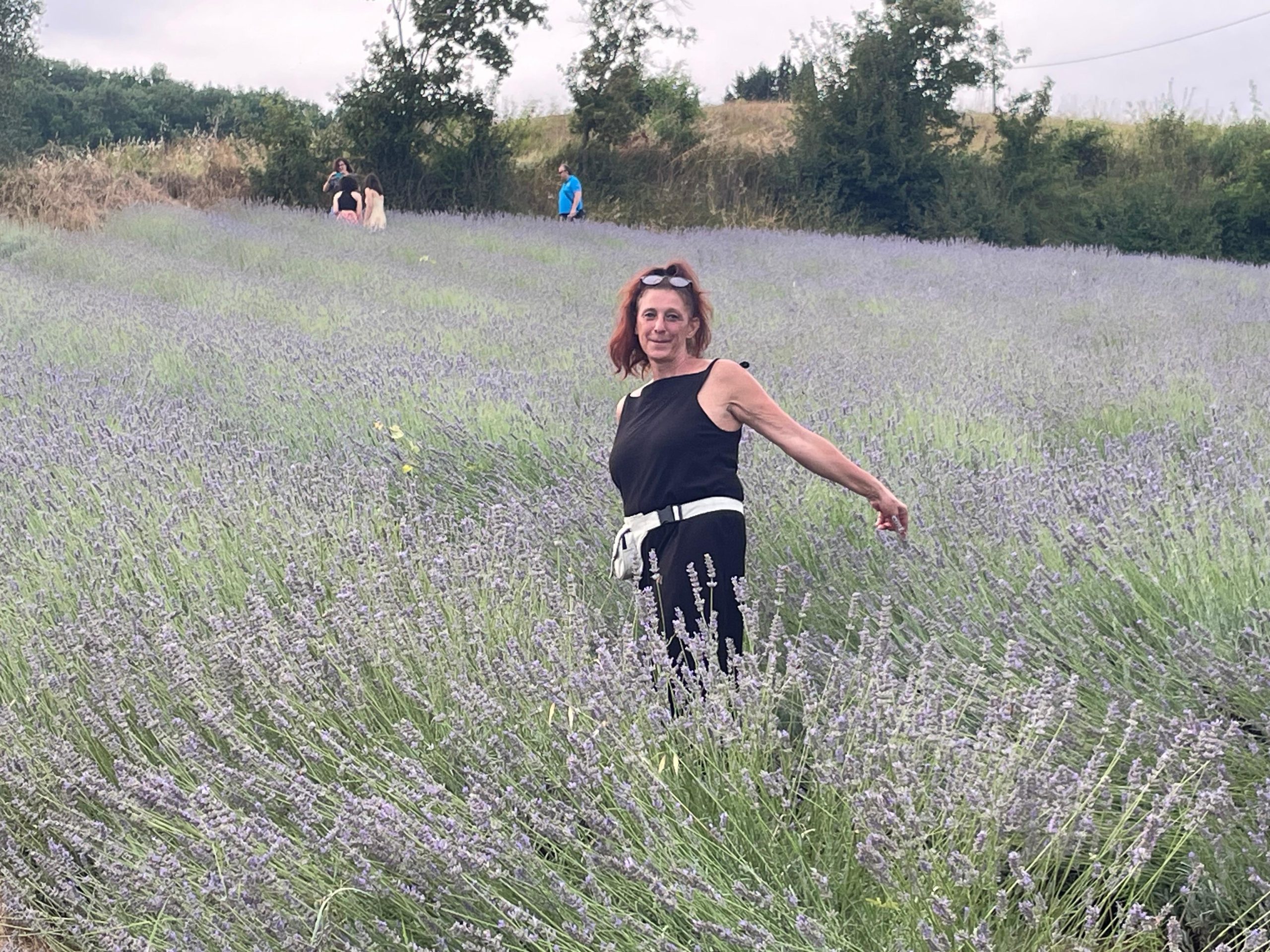 La titolare dell'azienda agricola La Chiusuraccia, nei suoi campi di lavanda a Galliano