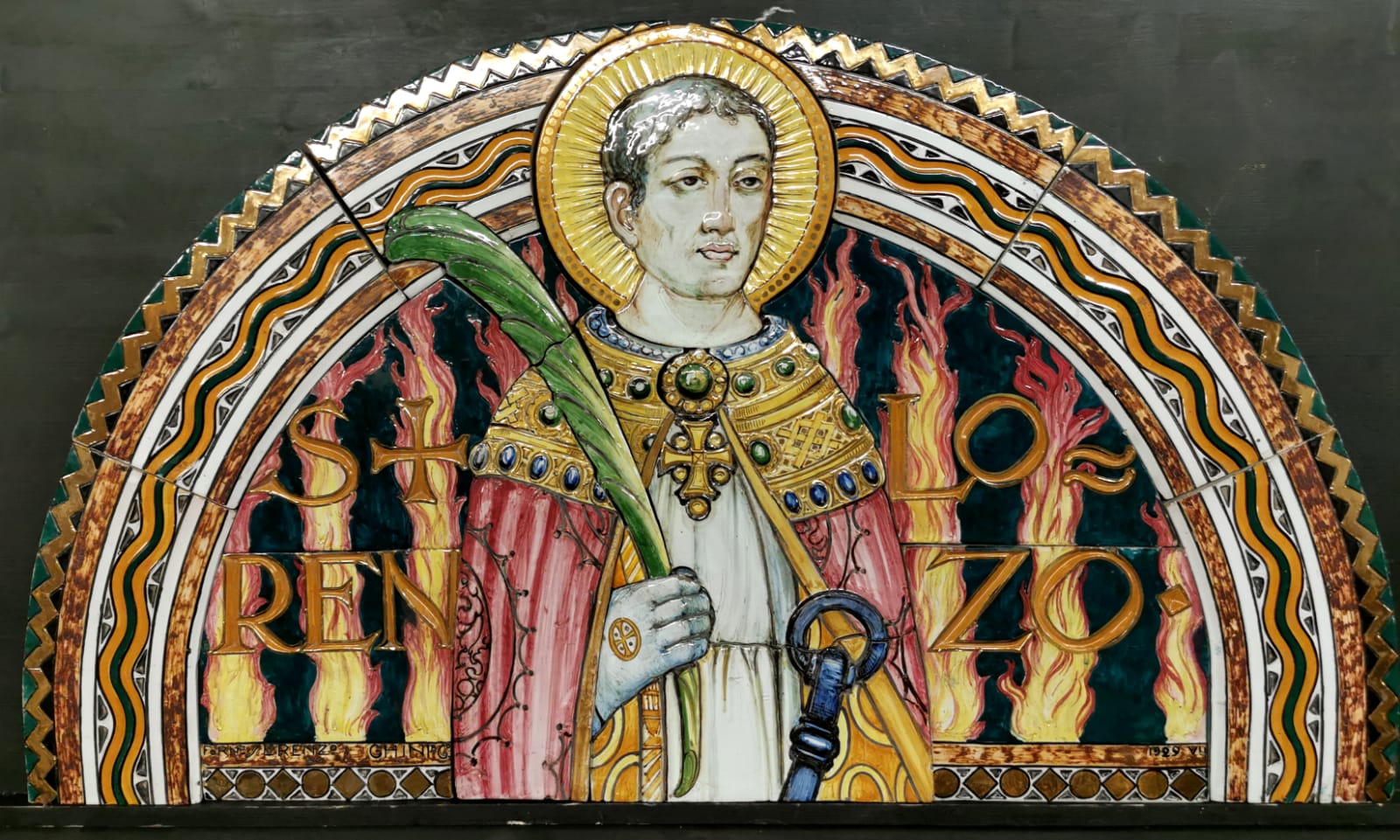 Tito Chini, San Lorenzo, lunetta in ceramica, 1929 - Proprietà Antichità Margheri